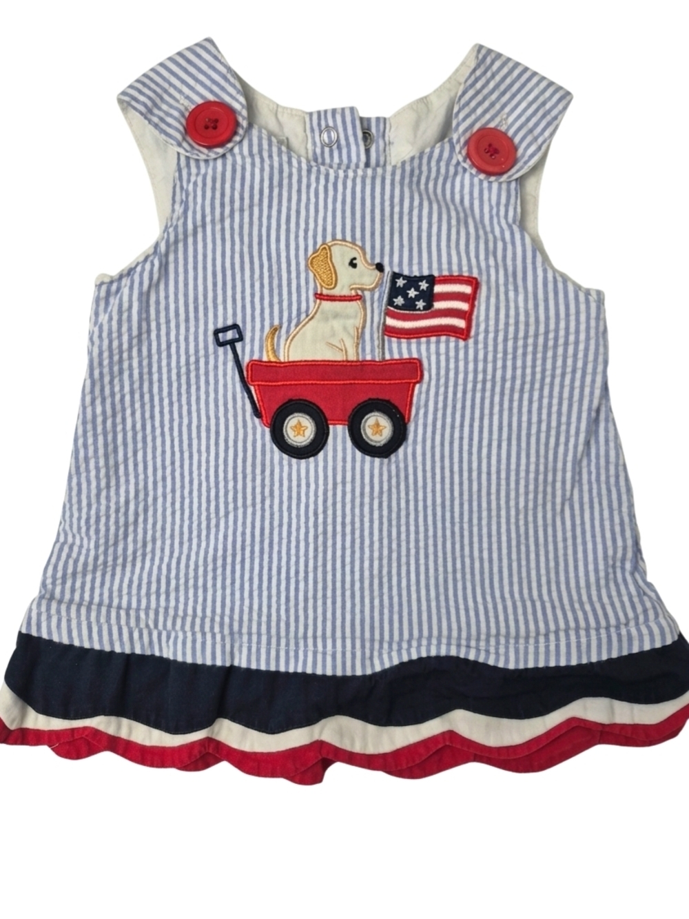Cre8tions 12M Patriotic Puppy Seersucker Dress American Flag Red Wagon July 4th